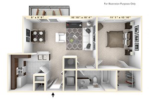 The Harrison - 1 BR 1 BA Floor Plan at Enclave Apartments, Midlothian, VA